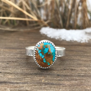 Turquoise Oval Stamped Ring